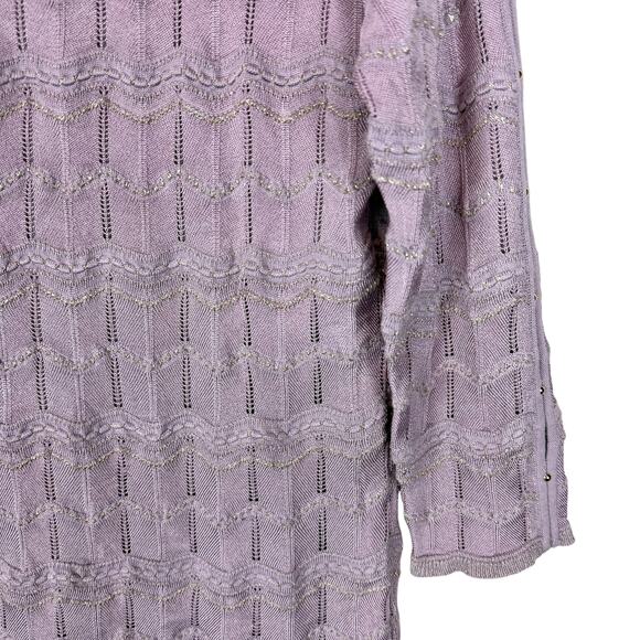 White House Black Market Sweater Women Large Purple Knitted Beaded Cold Shoulder - Picture 5 of 13
